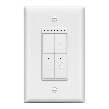 LIDER Smart Fan Switch, 2.4GHz Wi-Fi Combination Dimmer Switch with 4-Speed Fan Control, Single Pole, Neutral Wire Required, 120V, 300W Incandescent, 150W CFL/LED, UL Listed, White