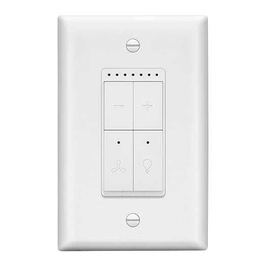 LIDER Smart Fan Switch, 2.4GHz Wi-Fi Combination Dimmer Switch with 4-Speed Fan Control, Single Pole, Neutral Wire Required, 120V, 300W Incandescent, 150W CFL/LED, UL Listed, White