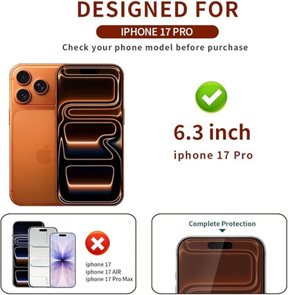 Privacy Screen Protector for iPhone 17 Pro 6.3-Inch,Anti-Spy Private Glass Film Anti-Blue Light No Bubble Anti-Scratch Full Coverage Gradient Green，2-Pack