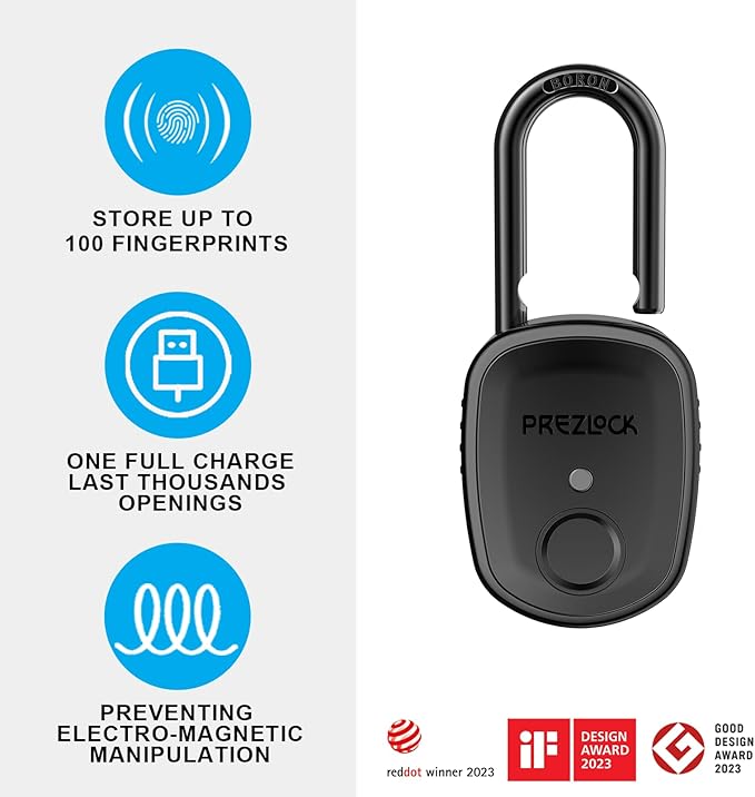 Fingerprint Padlock with Key Backup, 2keys, Smart Padlock with Keyless Biometric, Suitable for Outdoor and Heavy Duty, IP65 Waterproof.