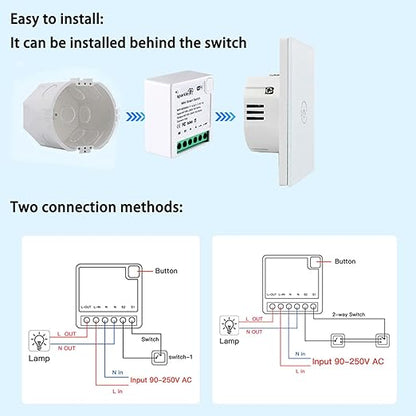 Zigbee WiFi Mini Smart Switch Relay Module 2 Way Dual-Mode Control 16A Switch for Smart Home Automation, Compatible with Alexa Google Home