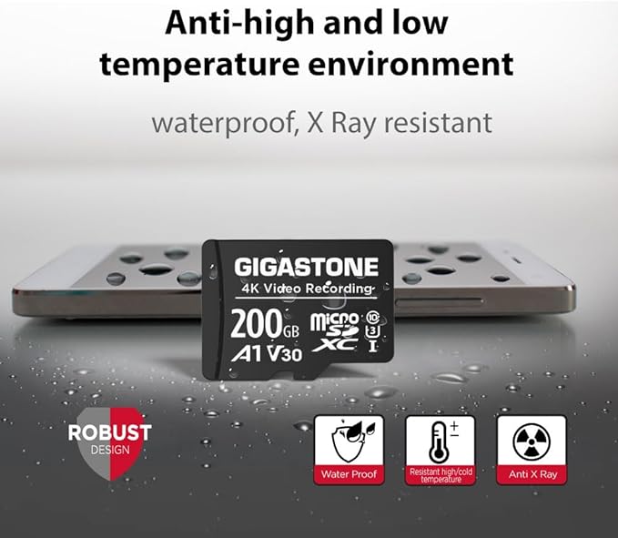 GIGASTONE 200GB Micro SD Card 2-Pack, A1 V30 4K Video Recording, Compatible with Security Camera, Dash Cam, Drone, 100MB/s MicroSDXC Memory Card UHS-I, with Adapter