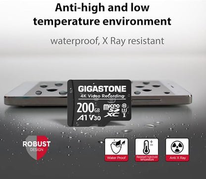 GIGASTONE 200GB Micro SD Card 2-Pack, A1 V30 4K Video Recording, Compatible with Security Camera, Dash Cam, Drone, 100MB/s MicroSDXC Memory Card UHS-I, with Adapter
