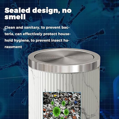 Bathroom Garbage can with lid，Small Trash Can with Flipping Lid, 4gallon,White and Silver Bathroom Trash can for Bedroom，Living Room,Hotel (15L-Ink Painting)