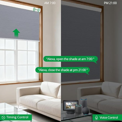 Motorized Cellular Shades with Remote Blackout Honeycomb Smart Blinds Options for Indoor Windows, Remote/Alexa/Matter Compatible, Easy DIY Installation (Gray)
