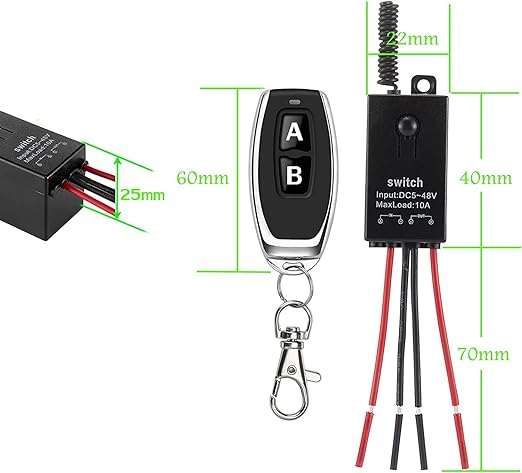 12v Remote Control Switch,2 Way Mini Wireless Switches,DC 12V/24V/48V/10A Relay with 328FT Long Range,Wireless RF Switch for Motor,Lamps,LED Lights,Fans(Normally Closed)