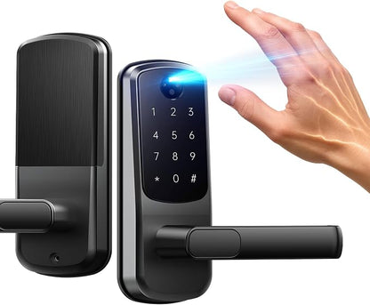 Smart Door Lock with Palm Vein Recognition, Camcamp Keyless Entry Door Lock with Handle for Front Door, Auto Lock, Backlit Keypad, IP65 Waterproof, DIY Installation
