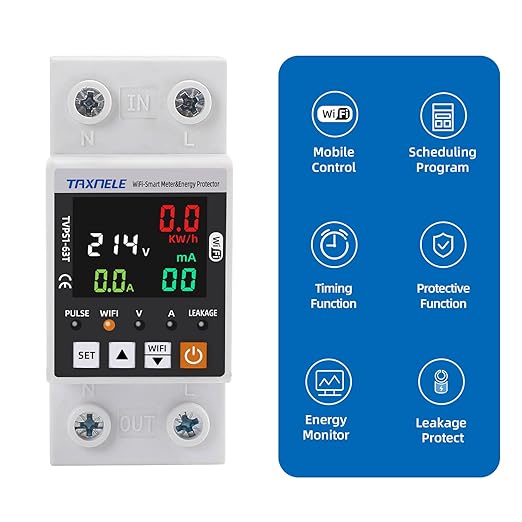 TUYA WiFi Smart Energy Meter AC 63A 85-300V WiFi Smart Earth Leakage Over Under Voltage Protector Electricity Energy Monitor APP Remote Control Smart Life 230V 110V Compatible with Alexa Google Home