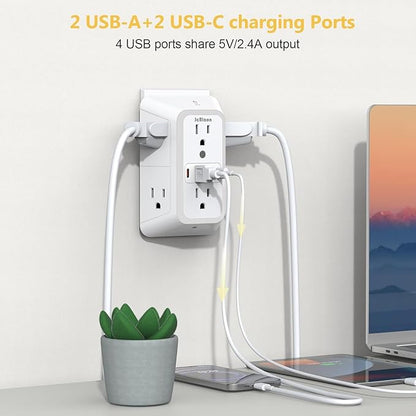 3 Pack Outlet Extender with Night Light, 6 Outlet Surge Protector Extender with 4 USB Ports (2 USB C), 3-Sided 1050J Multi Plug Wall Outlet for Home Office Dorm Room