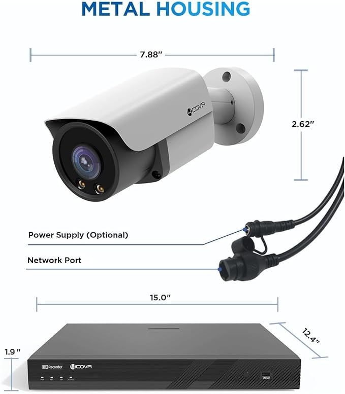 4COVR 12MP Security Camera System PoE for Business, 2-Way Audio Talk, Person Vehicle Detection & Smart Color Night Vision, 16 Channel NVR 4TB HDD, 8Pcs 12MP Wired IP Bullet Cameras IP67, LY37EYAM1608