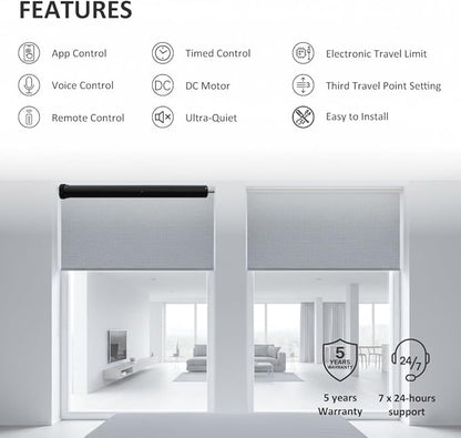 Smart Roller Shades Motor, Tuya WiFi Motorized Blinds Motor, DC24V Electric Tubular Motor Compatible with Alexa & Google Home, Silent Brushless Copper Core (6.0 N.m for Φ50mm (2") Groove Tube)