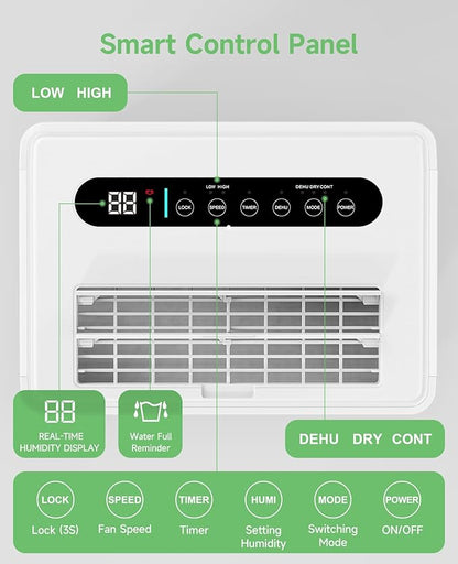 1500 Sq.ft Dehumidifier for Basement, Trazico 21 Pint Quiet Dehumidifiers for Home with Drain Hose, Smart Humidity Control, 3 Modes, 24H Timer, Auto Defrost, for Large Room, Bedroom, and Bathroom