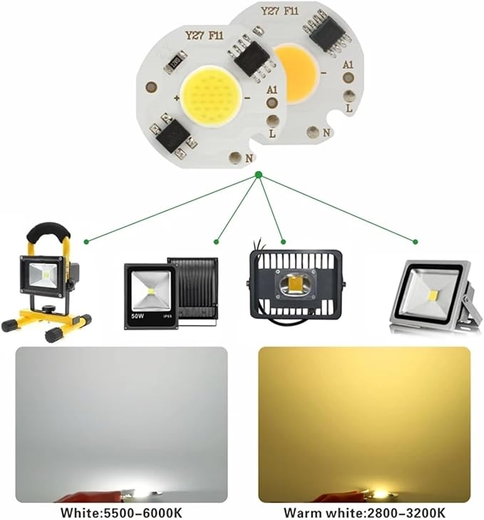10pcs/lot 3W 5W 7W 9W LED COB Chip Lamp 220V Smart IC No Need Driver LED Bulb for Flood Light Spotlight Cold/Warm White Lighting(Warm White,220V_5W)