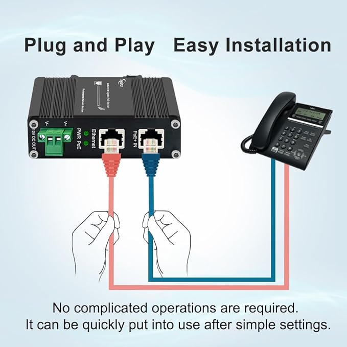 Htfoevrxs Industrial Hardened Gigabit 30W PoE+ Splitter IEEE802.3at/af 12V DC Output DIN- Rail Wall Mount Power Supply for Security Cameras, Access Control Systems