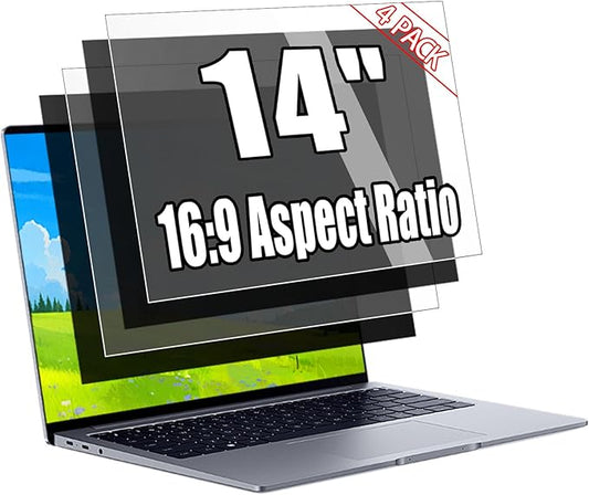 [4 Pack] 14 Inch Laptop Privacy Screen for 16:9 Aspect Ratio - 14 Inch Anti Blue Light Screen Protector Removable Anti-Scratch Privacy Shield Screen 14in