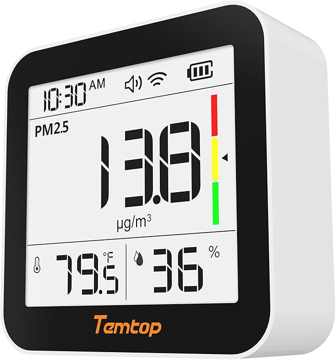 Temtop M10+ WiFi Air Quality Monitor, Rechargeable CO2 Detector with PM2.5 TVOC AQI Temperature and Humidity, 6-in-1 Indoor Pollution Meter with App Control, Data Export, E-Ink Screen for Home Office