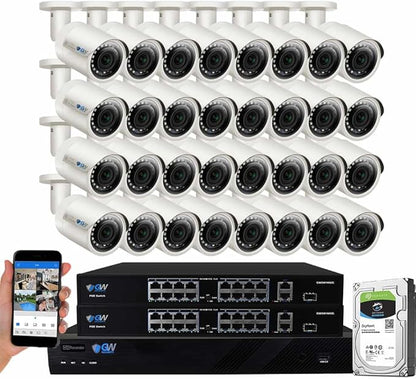 GW Security 32 Channel 4K NVR 5MP POE Audio & Video Security Camera System - 32 x 5MP 1920P Weatherproof Bullet Cameras,Built in Microphone, Quick QR Code Easy Setup, Pre-Installed 8TB Hard Drive