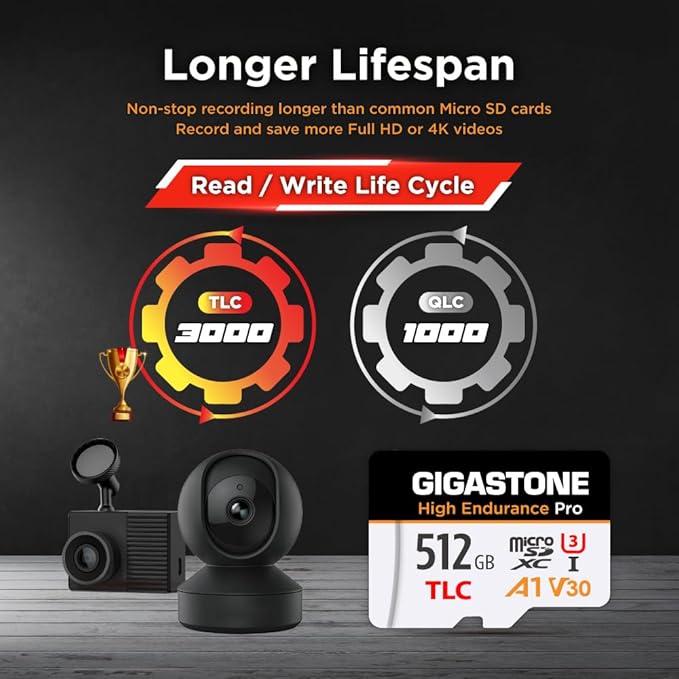 [5-Yrs Free Data Recovery] GIGASTONE 512GB Micro SD Card, TLC High Endurance Pro, Speed Up to 140/120 MB/s, Compatible with REDTIGER Rove VIOFO VANTRUE PRUVEEO Dash Cam, MicroSDXC UHS-I A1 V30 U3