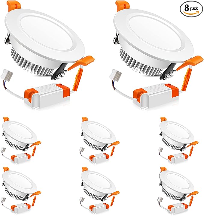 LEDLightsWorld 3 Inch LED Recessed Lighting Dimmable Downlight, 5W (40W Halogen Equivalent), 3000K Warm White, CRI80, Recessed Ceiling Light with LED Driver (8 Pack)