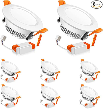 LEDLightsWorld 3 Inch LED Recessed Lighting Dimmable Downlight, 5W (40W Halogen Equivalent), 3000K Warm White, CRI80, Recessed Ceiling Light with LED Driver (8 Pack)
