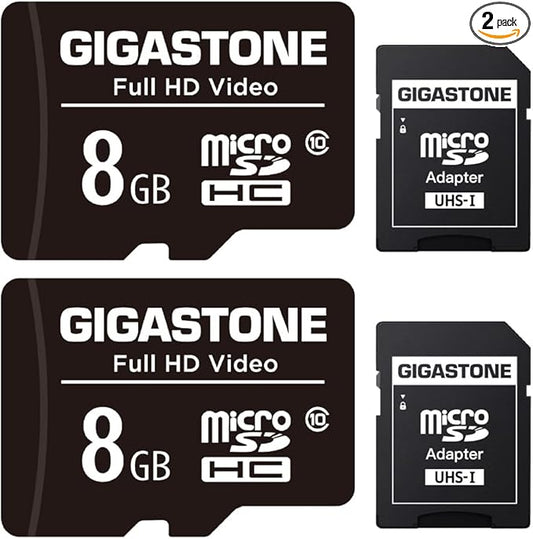 GIGASTONE 8GB Micro SD Card 2-Pack, Full HD Video, Surveillance Security Cam Action Camera Drone, 80MB/s Micro SDHC Class 10