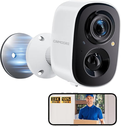 2.5K Wireless Home Security Cameras Outdoor WiFi, Non-Subscription AI Person Detection, 4MP Color Night Vision, Full Duplex 2-Way Audio, IP66 Waterproof Battery Powered (2026 Upgraded)