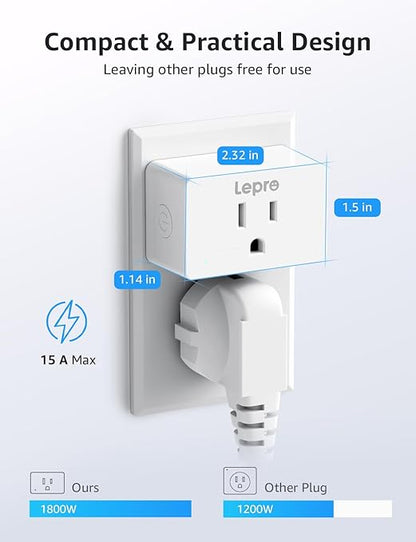 Lepro P1 Smart Plug Mini 15A, Smart WiFi Bluetooth Outlets Work with Alexa & Google Assistant, Voice/APP Control, Safety Lock, Schedule & Group Controller, 2.4G WiFi Only, ETL & FCC Certified, 4-Pack