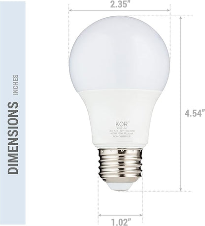 KOR 6 Pack A19 LED Light Bulb, 100W Equivalent, 4000K Cool White, 1500 Lumens, Efficient 15 Watt Replacement Bulbs with E26 Standard Base, 10000 Long Life Hours, Non-Dimmable, 80+ CRI, UL Listed