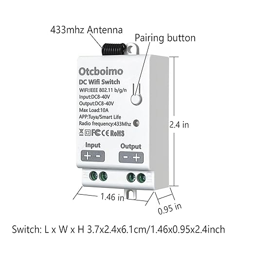 DC 12V 24V WiFi Smart Switch with DC Output, Compatible with Alexa & Google Home,Smart Life App,for LED Light, Motor, Fan, Lock – DC Input & Output