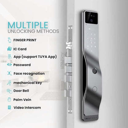 Smart Door Lock with Camera, 3D Face Recognition, Biometric Palm Vein Keyless Entry Deadbolt, Video Doorbell Intercom, Fingerprint, Passcode, Card, Touchscreen Keypad, Tuya App, Alexa, Front Door Home