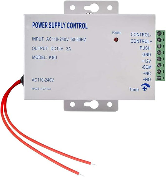 Access Control Power Supply for Door Intercom Doorbell, Various Electronic Door Locks, Video Doorbell System, K80 Power Supply Control Input AC 110-240V to Output DC 12V/3A, Worldwide Voltage