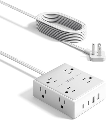 Flat Plug Surge Protector Power Strip, 6ft Ultra Thin Extension Cord with 4 USB (2 USB C Port), 8 Outlets Desk Charging Station, Wall Mountable Outlet Extender for Home Office, College Dorm Room