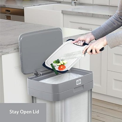 Clorox 13 Gallon Trash Can - 50L Kitchen Trash Can with Wide Step Pedal - Rectangular Stainless Steel Garbage Bin with Hinged Rim and Odor Protection