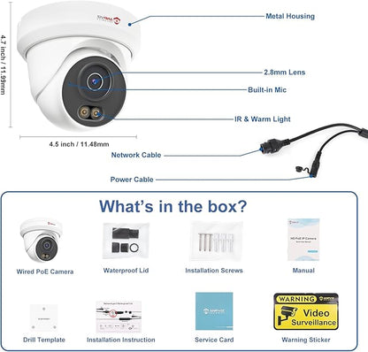 Anpviz 4K 8MP PoE Camera, Full Metal Turret Security IP Camera Outdoor Wired, AI Human Vehicle Detection, 100FT Smart Dual Light Color Night Vision, Built-in Mic, NDAA, IPC-D3B83W-S (U Series)