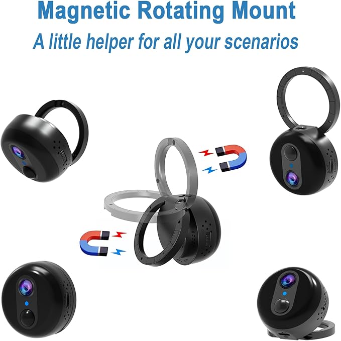 Mini Portable 4G LTE Cellular Security Camera with Magnetic Rotating Mount, 4K HD No Wi-Fi Security Camera with Built-in SIM, 60-Day Long Standby, Night Vision, PIR Motion Detection (W-Q2)