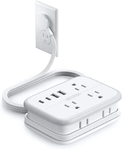 NTONPOWER 10 in 1 Travel Power Strip, 6 Outlets 4 USB Ports(2 USB C), 4ft Extension Cord Wrapped Around Small Power Strip, Compact for Travel, Hotel, Cruise Approved, White