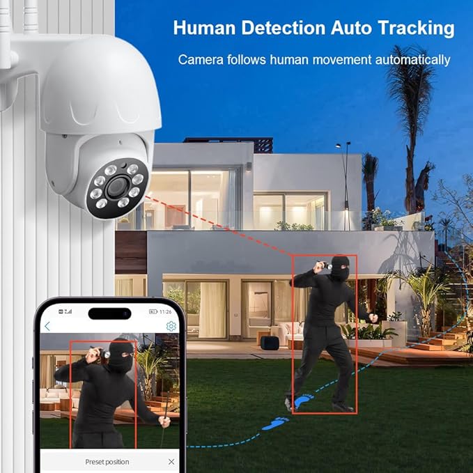 1080P HD Wireless Security PTZ IP Camera, 2GHz 5GHz Dual WiFi P2P Pan/Tilt Motion Detection Auto Tracking, Two Way Audio Spotlight Alert Outdoor Camhipro