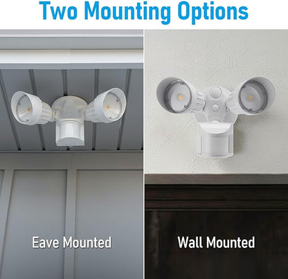 LEONLITE COB LED Security Light, Motion Sensor Outdoor Lights, Dusk to Dawn, 100-277V, ETL Listed, Adjustable Heads, Motion Detector Flood Light, Aluminum, IP65 Waterproof, 5000K Daylight, White