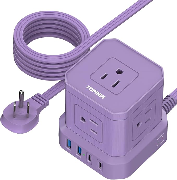 Power Strip with USB, 10 FT Flat Extension Cord with 5 Outlets, 2 USB-C & 2 USB-A, Compact Desk Charging Station for Home Office, Dorm, Hotel, Travel, 700J Surge Protection