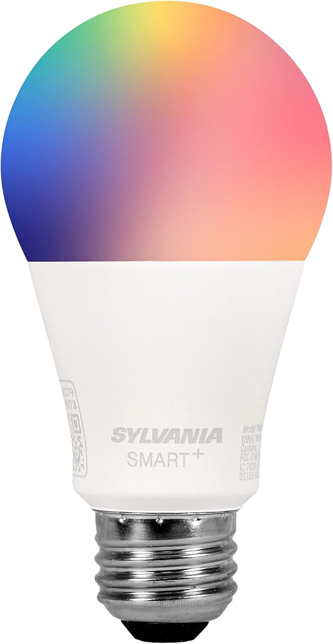 Sylvania Smart Bluetooth A19 Full Color and Tunable White Light Bulb, 60W, Dimmable, for Alexa / Apple HomeKit / Google Assistant - 1 Pack (75627)