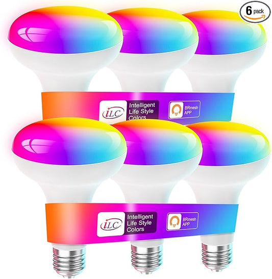 ILC BR30 LED Recessed Can Light Bulbs, Indoor Flood Light Bulbs, Bluetooth Mesh Color Changing via BRmesh APP, Tunable 2700K-6000K, E26 Base 10W 900LM (70W Equiv.), for 5"/6" Cans Only, 6 Pack