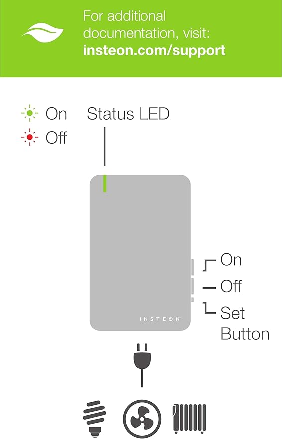 Insteon Smart On/Off Plug-in Module, 1800W, 3-Pin, 2635-222 - Indoor Only - Requires Insteon Hub for Voice Control with Amazon Alexa and Google Assistant