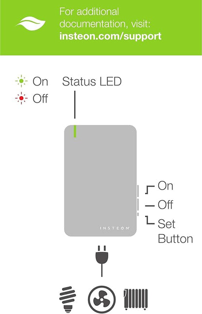 Insteon Smart On/Off Plug-in Module, 1800W, 3-Pin, 2635-222 - Indoor Only - Requires Insteon Hub for Voice Control with Amazon Alexa and Google Assistant
