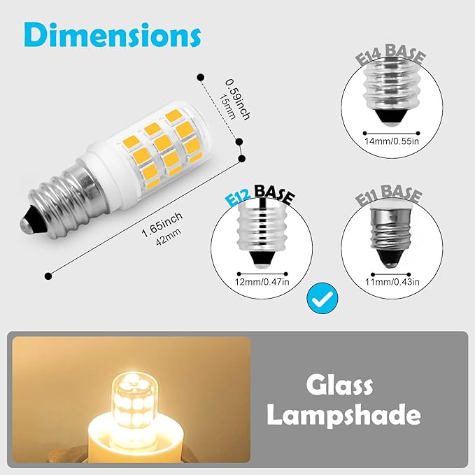 Dryer Light Bulb 120V 10W 15W Replacement WE05X20431 WP22002263 Appliance Bulb E12 Candelabra Base, for Dryer Drum, Water Ice Dispenser, Night Light, Salt Lamp, 2W Warm White 2700K, 2-Pack