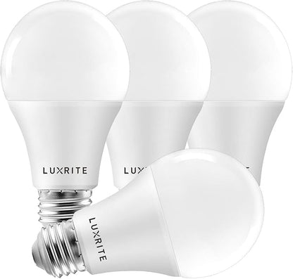 LUXRITE A19 LED Light Bulbs 100 Watt Equivalent Dimmable, 2700K Warm White, 1600 Lumens, Enclosed Fixture Rated, Standard LED Bulbs 15W, Energy Star, E26 Medium Base - Indoor and Outdoor (4 Pack)