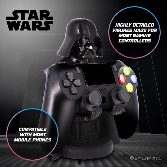 Exquisite Gaming: Star Wars: Darth Vader - Original Mobile Phone & Gaming Controller Holder, Device Stand, Cable Guys, Licensed Figure (Multi-colored)