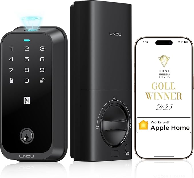Smart Lock with Apple Home Key, Fingerprint Keyless Entry Door Lock Deadbolt for Front Door, Works with Homekit, Keypad, Auto Lock & Easy Install, US Tel Support