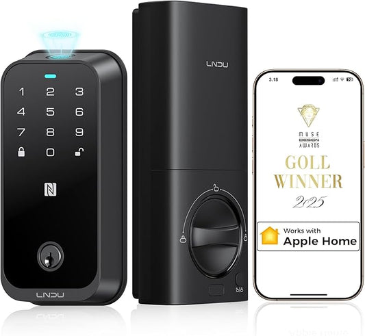 Smart Lock with Apple Home Key, Fingerprint Keyless Entry Door Lock Deadbolt for Front Door, Works with Homekit, Keypad, Auto Lock & Easy Install, US Tel Support