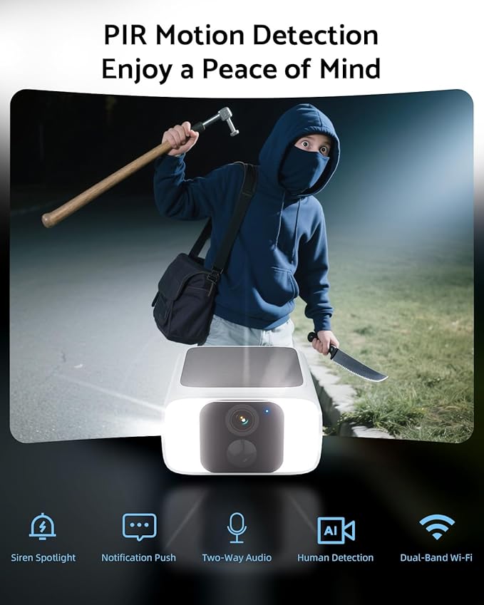 Solar Security Cameras Wireless Outdoor 4MP -2.4G&5G Solar Camera Outdoor Wireless, Cameras for Home Security with Integrated Solar Panel, Color Night Vision