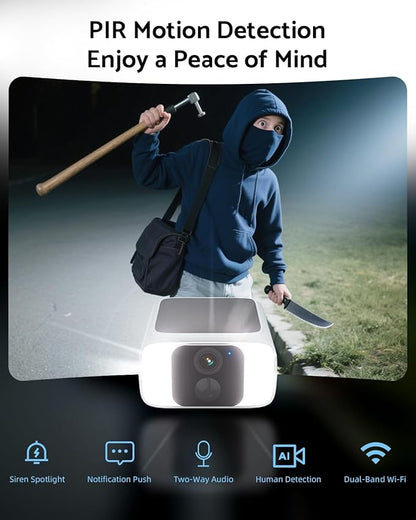 Solar Security Cameras Wireless Outdoor 4MP -2.4G&5G Solar Camera Outdoor Wireless, Cameras for Home Security with Integrated Solar Panel, Color Night Vision